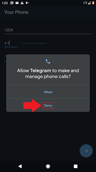 Telegram Нажмите Запретить