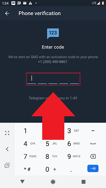 Telegram code invoeren