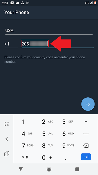 Telegram inserisci il numero di telefono
