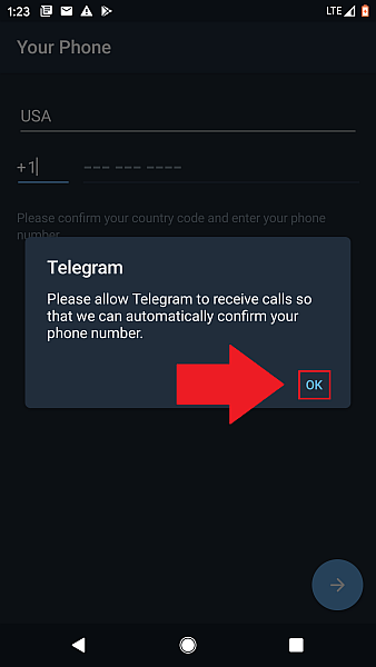 Πατήστε το Telegram ok