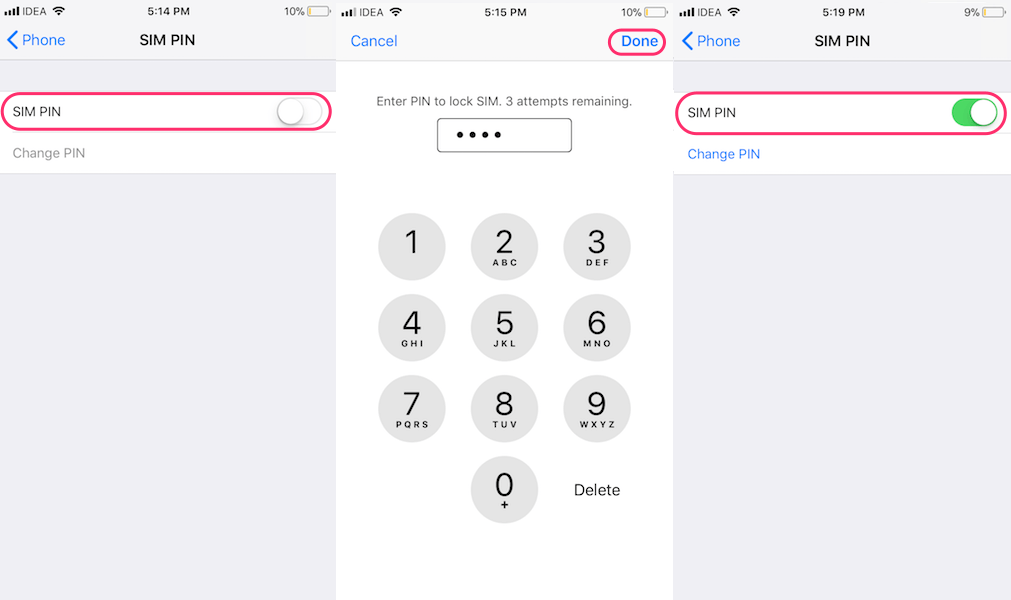 Включить PIN-код SIM-карты на iPhone