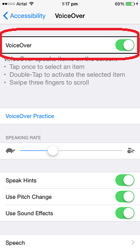 iPhone/iPad에서 VoiceOver 비활성화