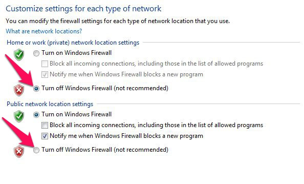 Zapněte nebo vypněte bránu firewall systému Windows