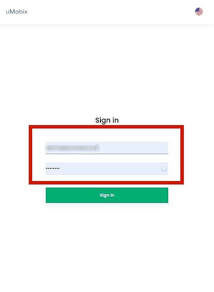 ユーザーのサインイン資格情報が入力されたuMobixサインインページ