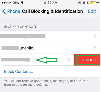 iPhoneで通話のブロックを解除する