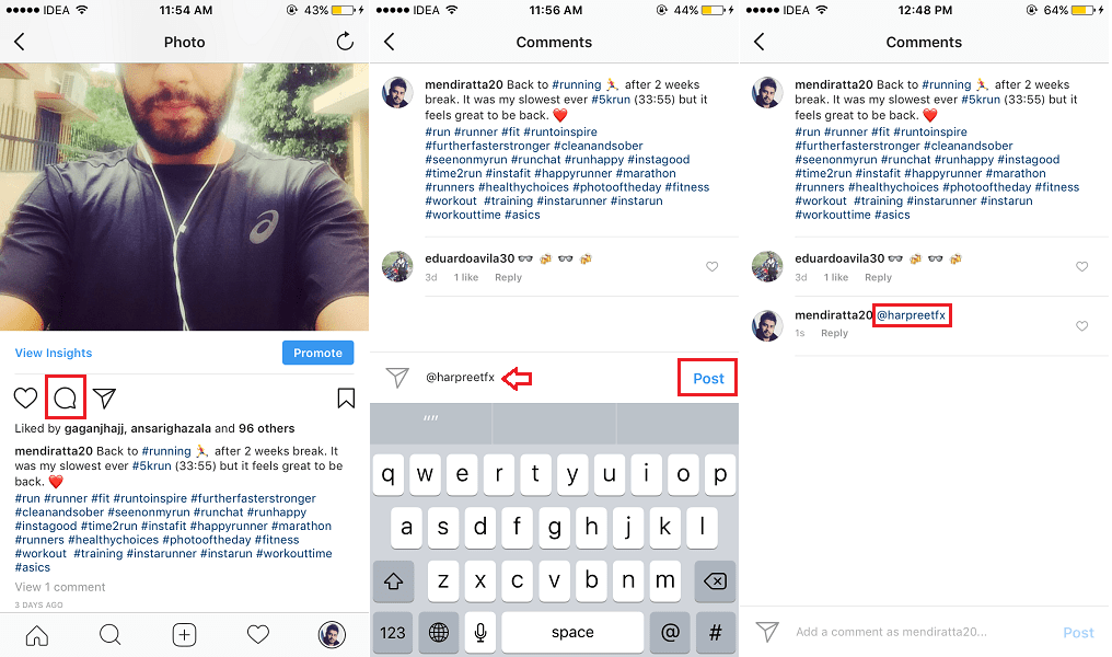 Kommenter med brugernavn på Instagram