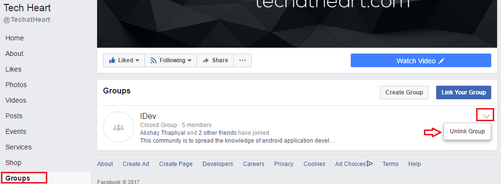 قم بإلغاء ارتباط المجموعة بصفحة Facebook