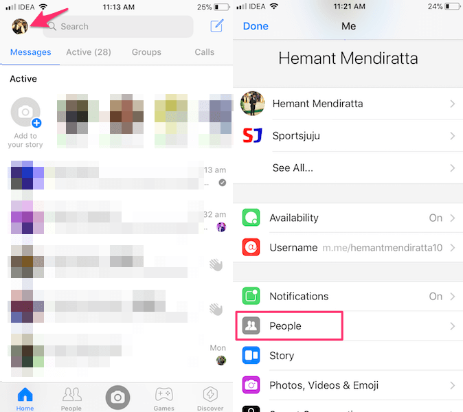 Dessincronizar contatos do Messenger no iPhone Android