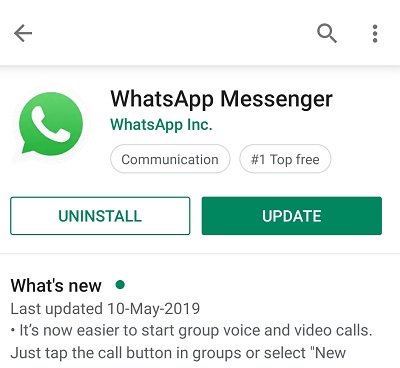 Update WhatsApp om trage WhatsApp te repareren