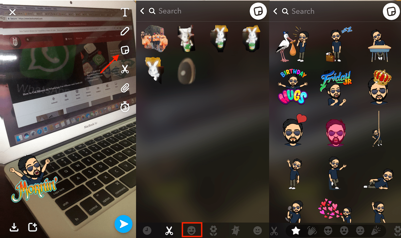 Usar pegatinas de Bitmoji en Snapchat