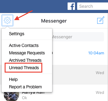 Facebookメッセンジャーで未読メッセージのみを表示する