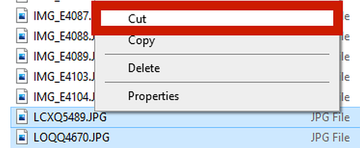 將照片保存在 DCIM 文件夾中，並突出顯示剪切操作選項