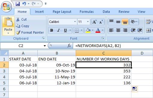 NETWORKDAYS() Function