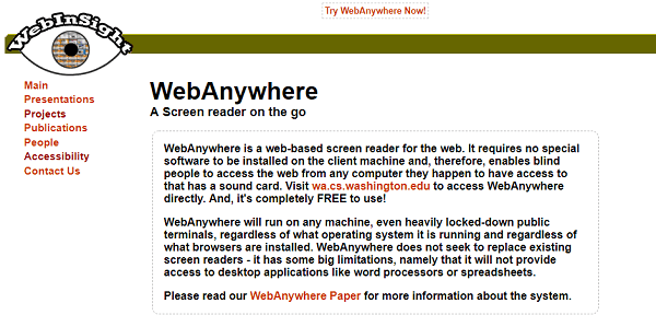 WebAnywhere – ingyenes képernyőolvasó