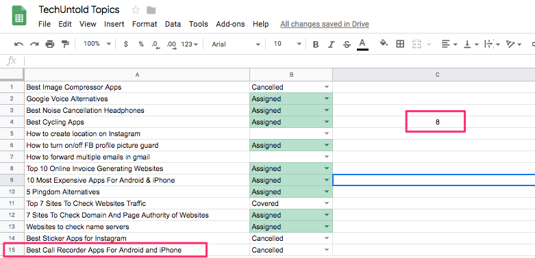 Wortzählung in Google Sheets