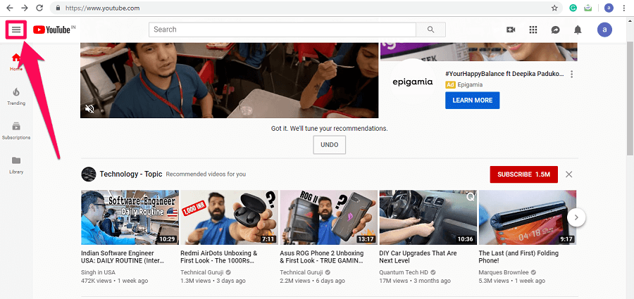 Homepage di Youtube