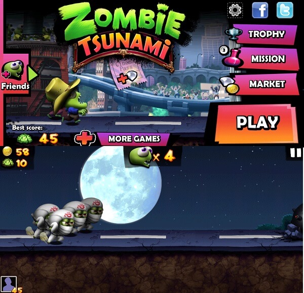 Aplicativo Zombie Tsunami para Android e iPhone