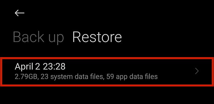 App and file restoration details in Android phone