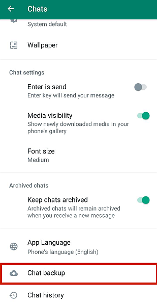Configurações de bate-papo do Whatsapp