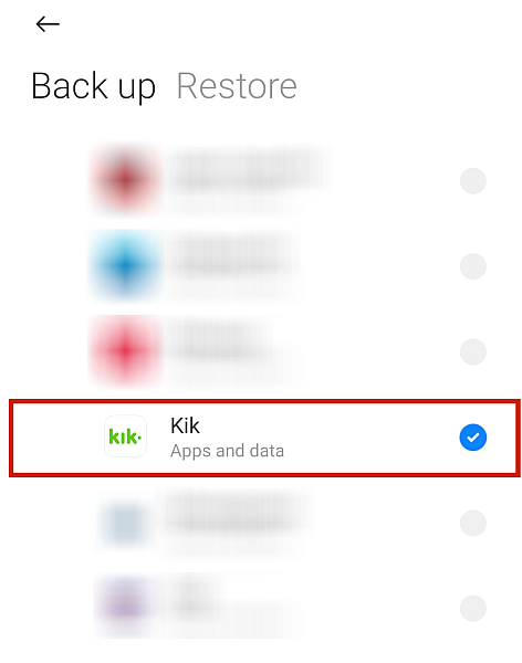 Tredjepartsapper Backu-alternativ i Android-telefon- Kik-app uthevet