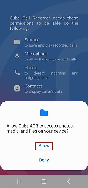 Przyznawanie uprawnień dostępu do folderu multimediów rejestratorowi rozmów — Cube ACR