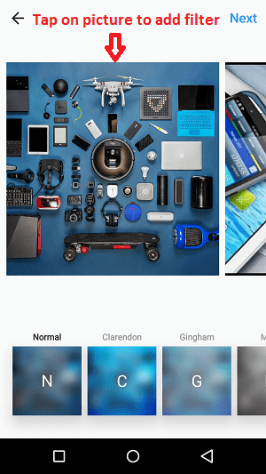 добавить разные фильтры к каждой картинке в галерее Instagram