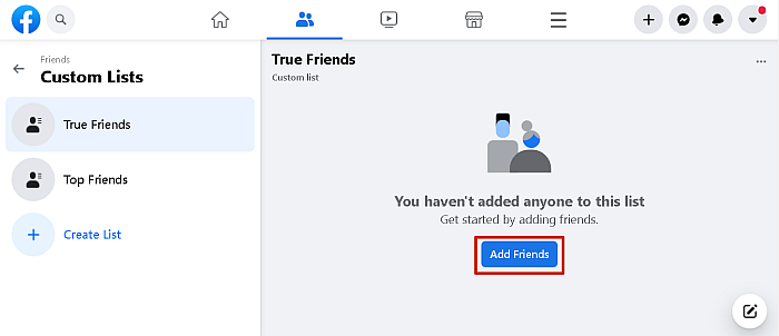 Ystävien lisääminen mukautettuun ystäväluetteloon Facebookissa