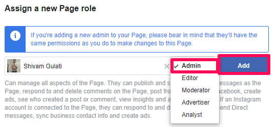 adicionar novo administrador de página