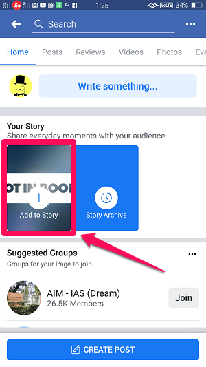 Posten Sie die Geschichte auf der Facebook-Unternehmensseite
