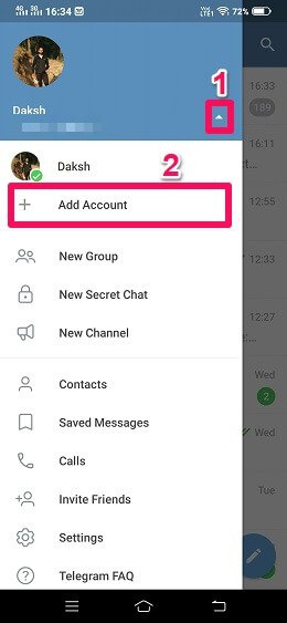 tilføje telegram-konto i Android