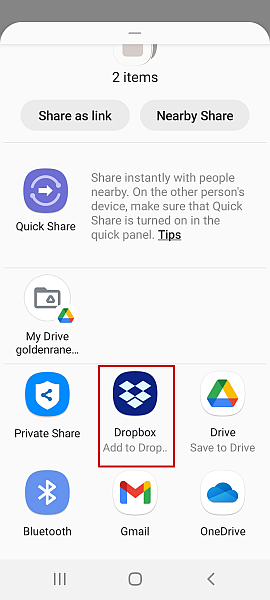 Aggiunta di note a Dropbox in Android
