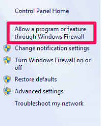 Windows 방화벽을 통해 프로그램 또는 기능 허용