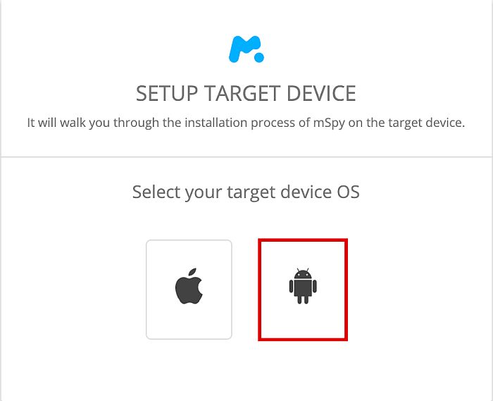 Mspy-installasjonspakker med Android-pakke uthevet