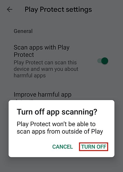 Απενεργοποίηση του Play Protect σε συσκευή Android