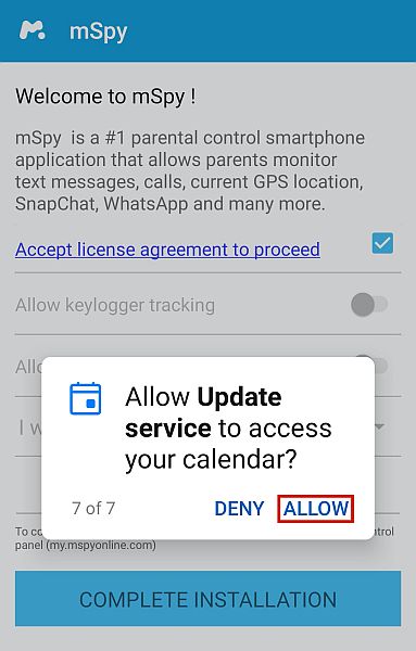 poskytnutí mSpy přístupu k datům na zařízení Android