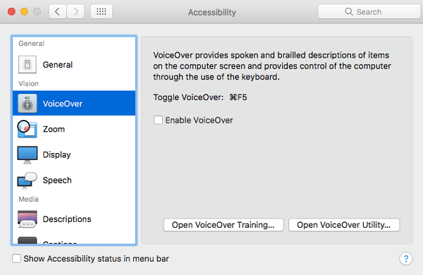 Apple voiceover - app per la lettura dello schermo per mac