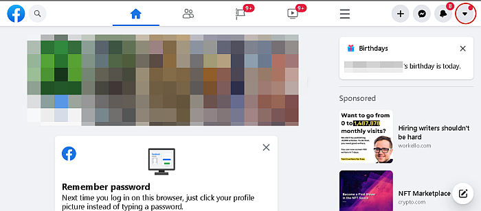 桌面上 facebook 中的帳戶按鈕
