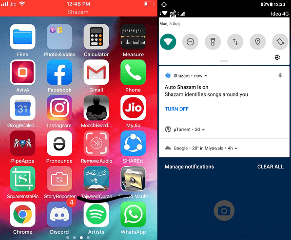 automatisk shazam-varsling på Android og iPhone