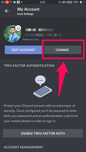 mobil uygulamada discord şifresini değiştir