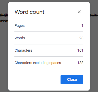 sjekk antall ord i google docs