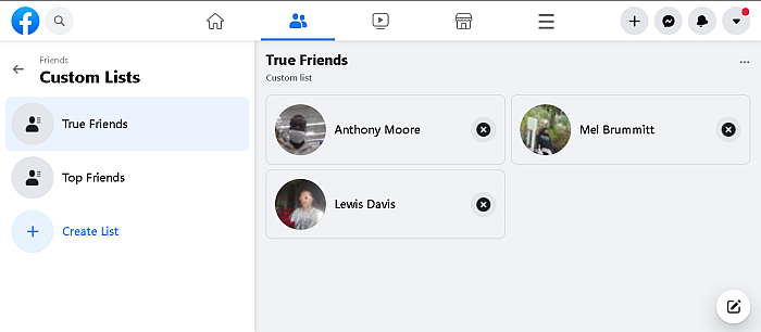 Listas personalizadas de amigos do facebook