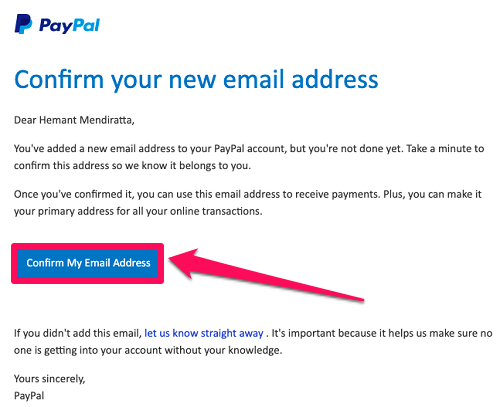 подтвердите электронную почту для PayPal