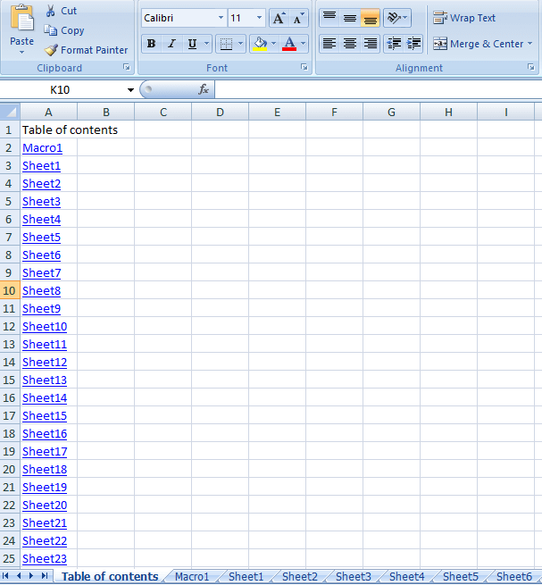 maak een index in Excel met behulp van vba-codes