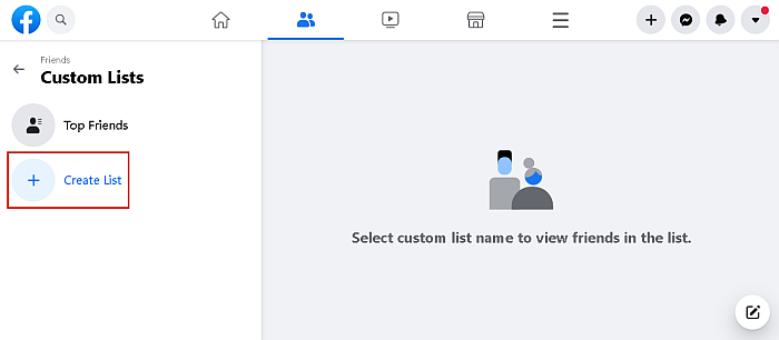 Opção de listas personalizadas de amigos do Facebook
