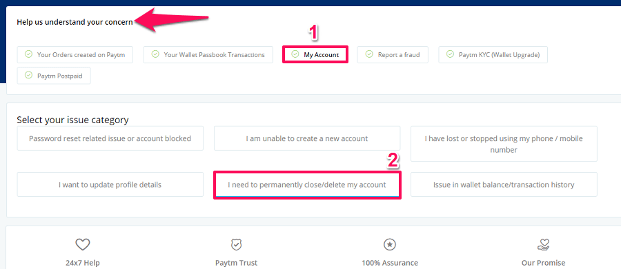 törölje a Paytm fiókot a webről