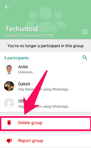 whatsapp grubunu sil