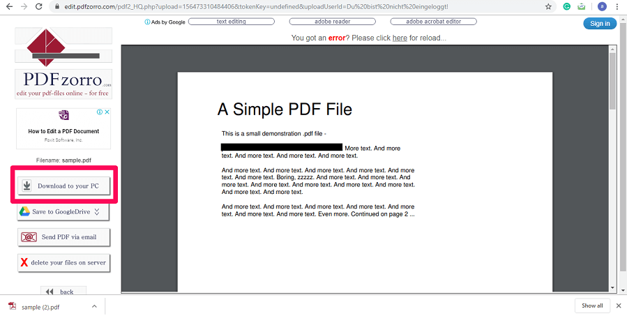 下载编辑过的 pdf 文件
