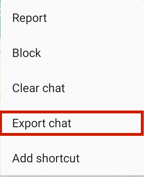 WhatsAppのチャットオプションをエクスポート