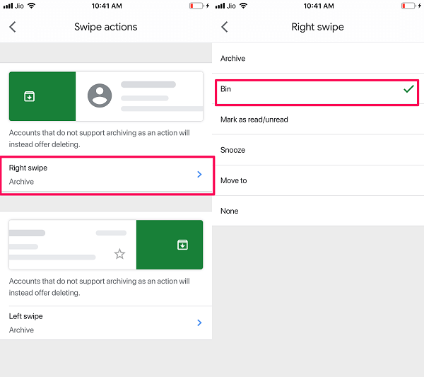 aktivera svep för att radera i Gmail iOS-appen