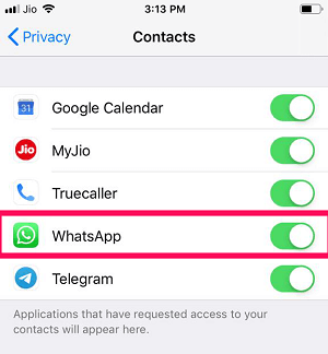 WhatsAppがiPhoneの連絡先にアクセスできるようにする